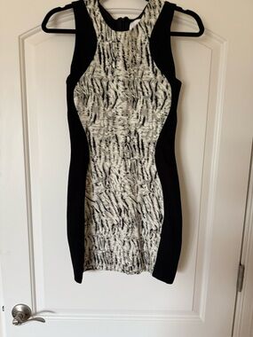 Parker Black & White Textured Panel Bodycon Dress